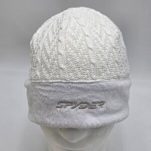 Spyder Beanie Womens Size M/L White  Knit Cap Hat Fleece Lined Soft